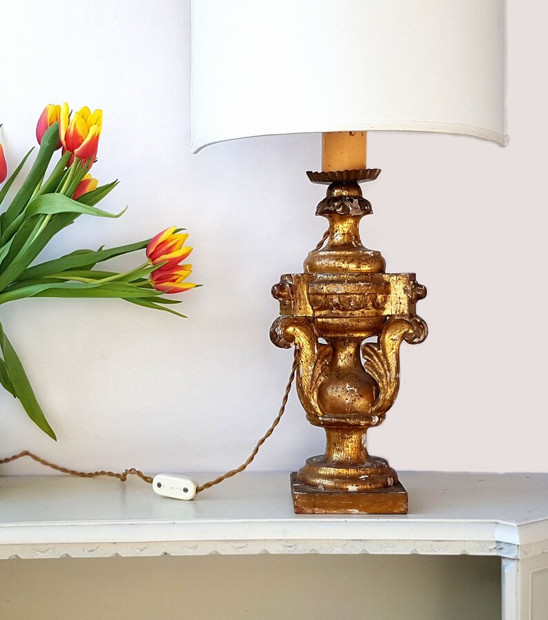 Antique Italian Altar Wood Candelabra Lamp Rare Balluster Hand Etsy