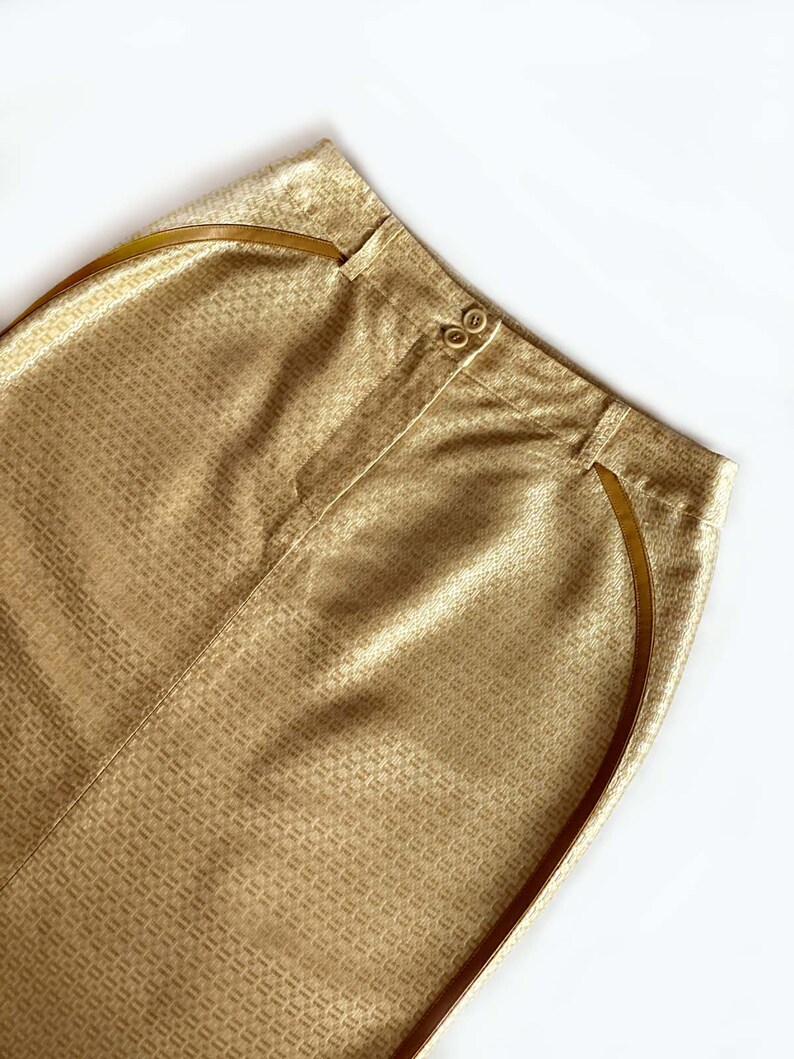 Vintage Gold Metallic Skirt size S-M Pencil Skirt with Leather detail Vintage Italian Designer Golden Skirt Party Glam Gold Skirt
