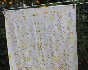 Yellow Green Orange Naturally Dyed Silk Scarf, Marigold Dyed Play Silk, Botanical Habotai Silk Scarf, Waldorf Toy, Eco Print Silk