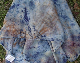 Blue Brown Naturally Dyed Silk Scarf, Black Hollyhock Cutch Dyed Play Silk, Botanical Habotai Silk Scarf, Waldorf Toy, Eco Print Silk