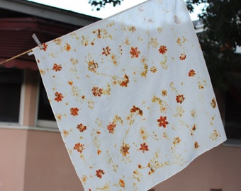 Flower Naturally Dyed Silk Scarf, Orange Coreopsis Dyed Play Silk, Botanical Habotai Silk Scarf, Waldorf Toy, Eco Print Silk