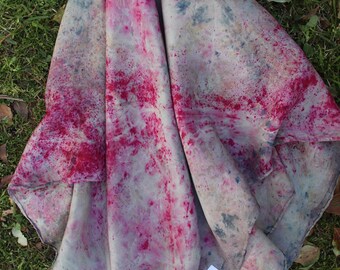 Pink Blue Naturally Dyed Silk Scarf, Black Hollyhock Cochineal Dyed Play Silk, Botanical Habotai Silk Scarf, Waldorf Toy, Eco Print Silk