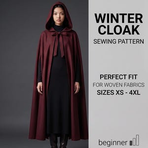 Winter Cloak Pattern | Lined Hooded Cape PDF | Fantasy Cosplay Sewing | Digital Download