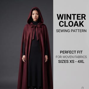 Winter Cloak Pattern | Lined Hooded Cape PDF | Fantasy Cosplay Sewing | Digital Download