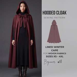 Winter Cloak Pattern | Lined Hooded Cape PDF | Fantasy Cosplay Sewing | Digital Download