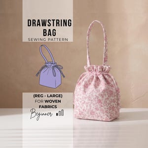Drawstring Bag Pattern | Cinched Pouch Sewing PDF | Bucket Cosmetic Tote A4 A0