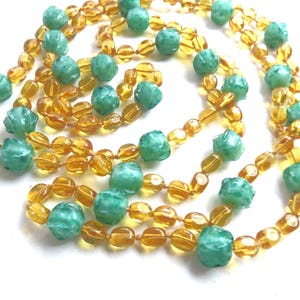 Glass Flapper Necklace ~ Vibrant Czech Beads, 60&quot;,  1940&#39;s