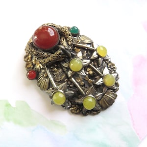 Art Deco Celtic Dress Clip ~ Carnelian & Chrysoprase