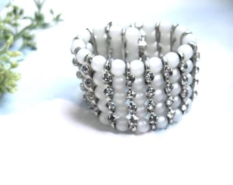 Mid Century Moonglow & Rhinestone Bracelet