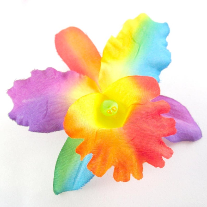 10 Rainbow Hawaiian Cattleya Heads Artificial Silk Flower Etsy