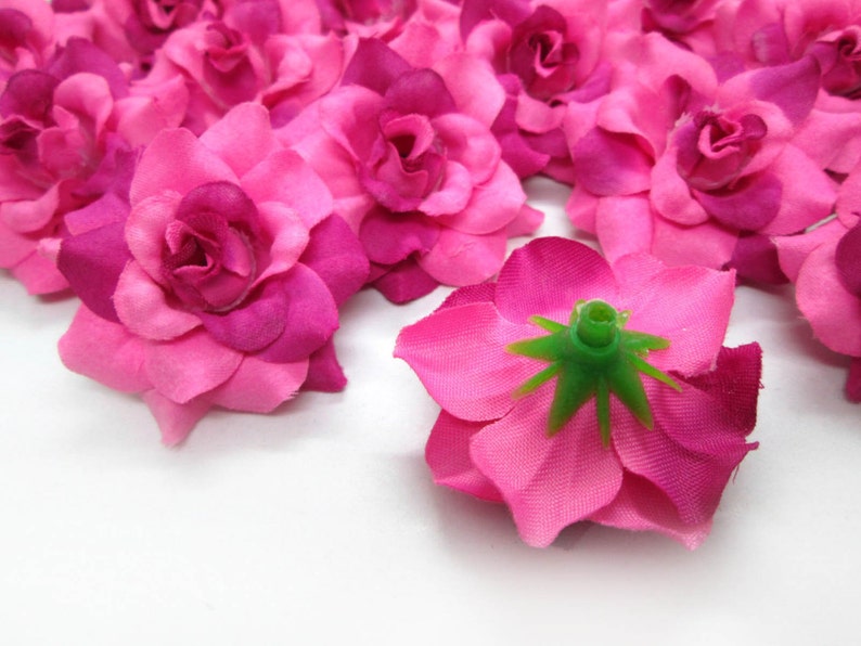 Wholesale Lot for Wedding Work headbands Artificial Silk Flower Make clips 24 Two-tone Dark Pink mini Roses Heads 1.75 inches