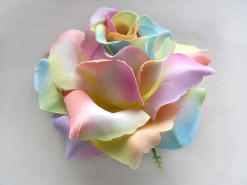12 Light Rainbow Roses Artificial Silk Flower Heads 3.75 Etsy