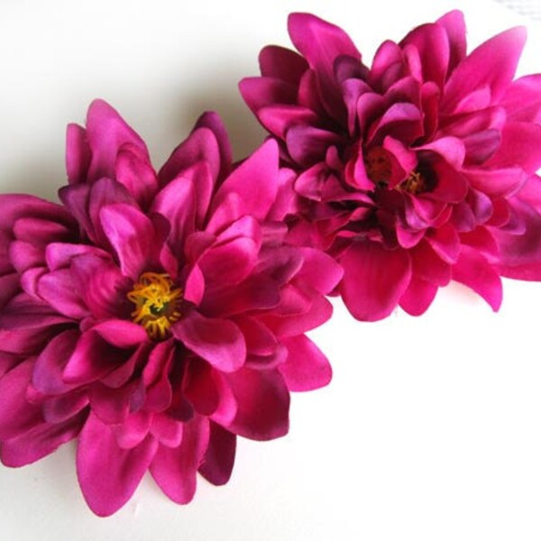 4 Violet silk Dahlia heads - Artificial Flower - 4 inches - Wholesale Lot - for Wedding Work, Make Hair clips, headbands, hats