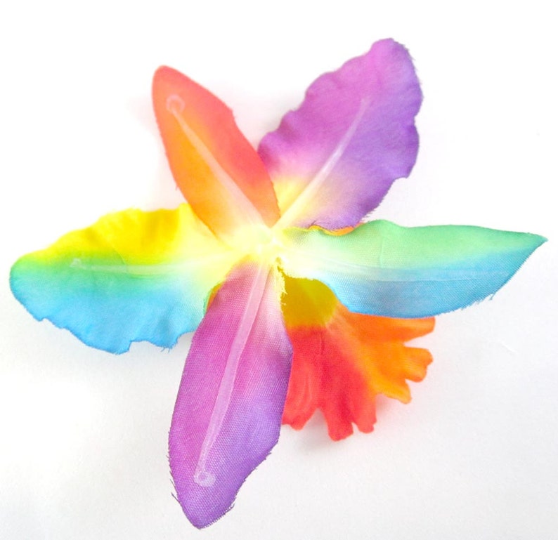10 Rainbow Hawaiian Cattleya Heads Artificial Silk Flower Etsy