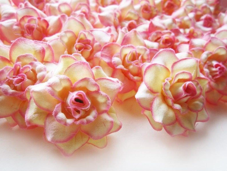 24 Cream Pink Edge mini Roses Heads Artificial Silk Flower Etsy