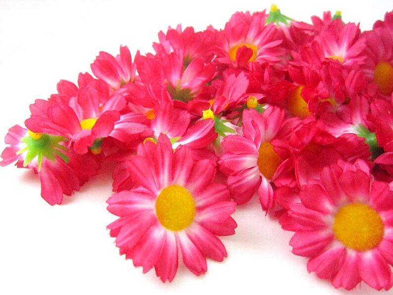 100 Dark Pink Gerbera Daisy Heads Artificial Silk Flower Etsy