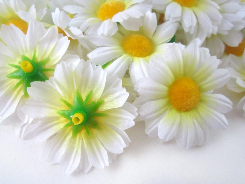25 White Gerbera Daisy Heads Artificial Silk Flowers 1.75 Etsy