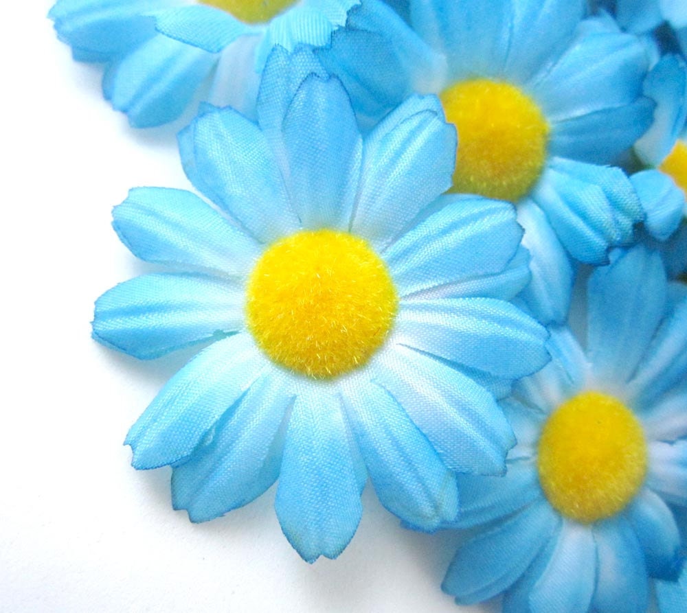 12 Blue Gerbera Daisy Heads Artificial Silk Flower 1.75 Etsy