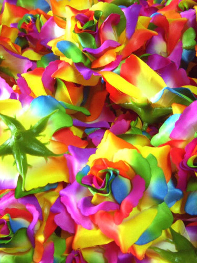 12 Rainbow Roses Artificial Silk Flower Heads 3.75 inches Etsy