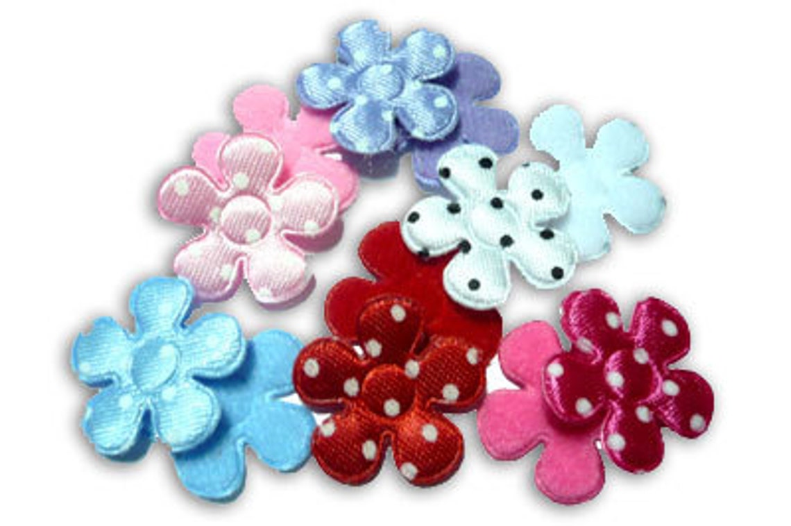 100 Mixed Padded Felt Polka Flower Fabric Appliques Trim Etsy