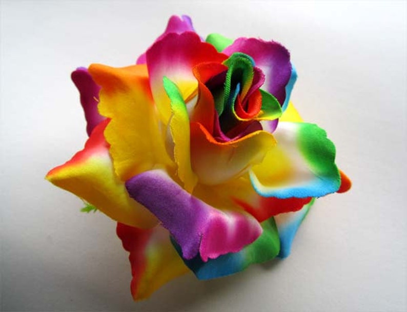 12 Rainbow Roses Artificial Silk Flower Heads 3.75 inches Etsy