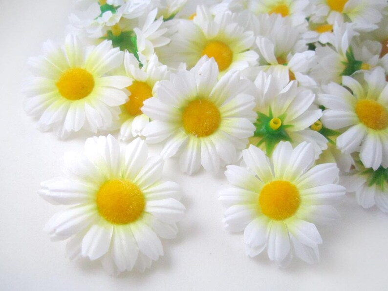 12 White Gerbera Daisy Heads Artificial Silk Flowers 1.75 Etsy
