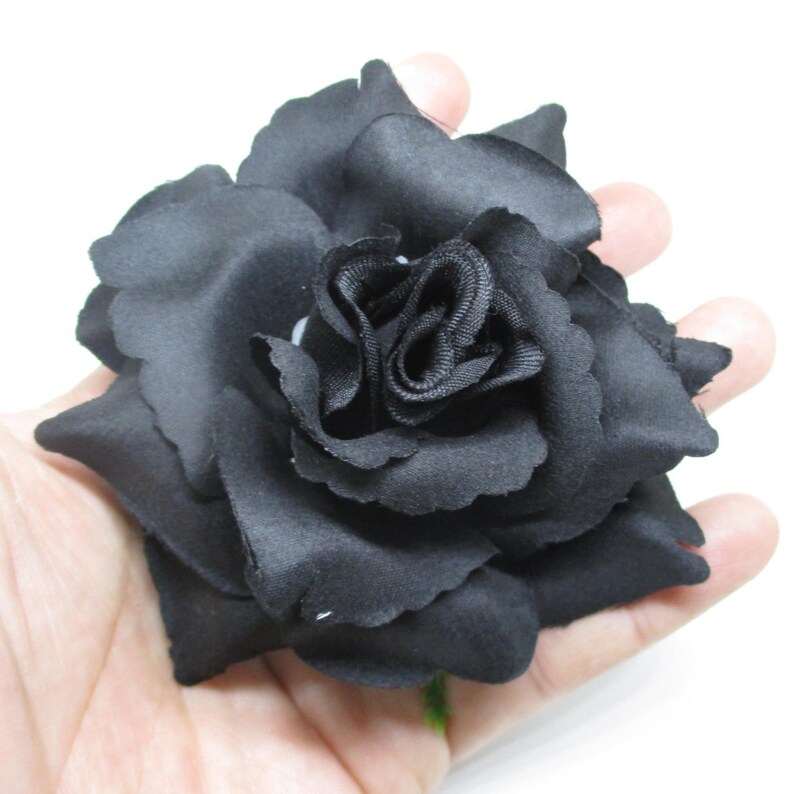3.75 Black Silk Rose Heads Pack of 4 Fabric Etsy