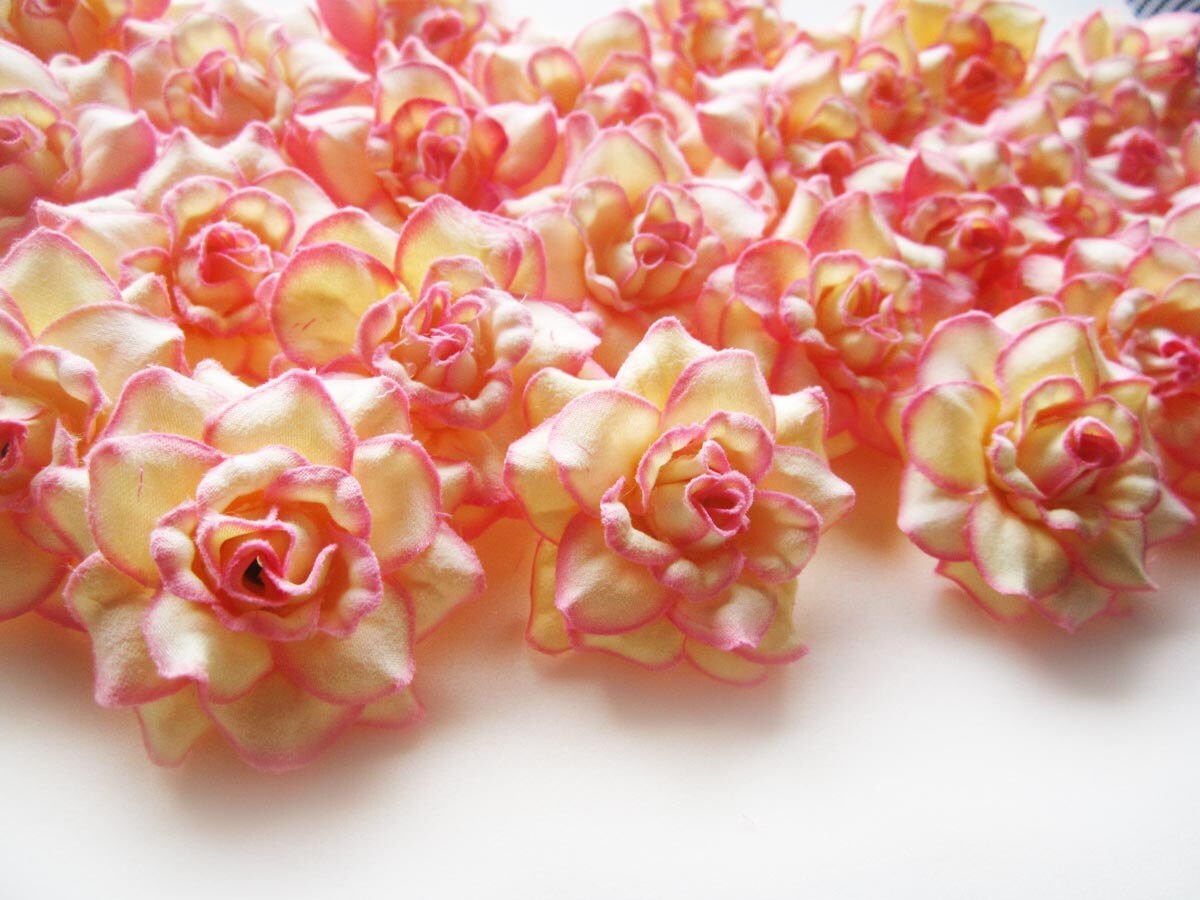 100 Cream pink edge mini Roses Heads Artificial Silk Flower Etsy