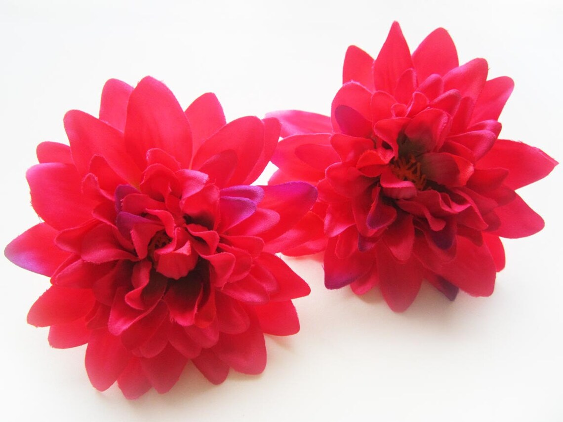 4 Hot Pink silk Dahlia heads Artificial Flower 4 inches Etsy