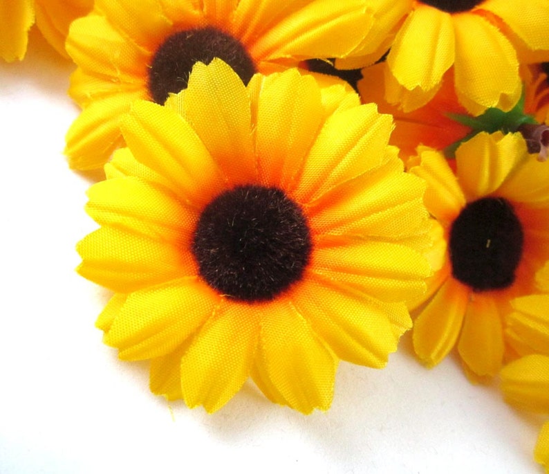 100 Yellow Gerbera Daisy Sun Flower Heads Artificial Silk Etsy