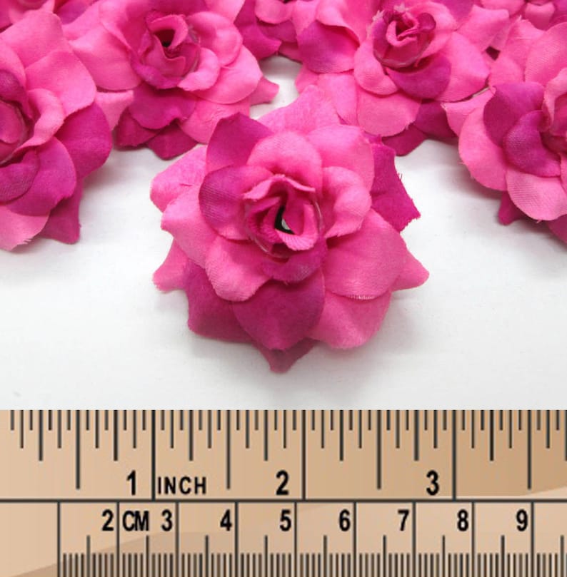 Wholesale Lot for Wedding Work headbands Artificial Silk Flower Make clips 24 Two-tone Dark Pink mini Roses Heads 1.75 inches