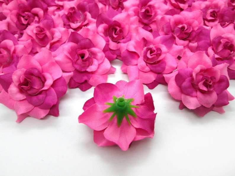 Wholesale Lot for Wedding Work headbands Artificial Silk Flower Make clips 24 Two-tone Dark Pink mini Roses Heads 1.75 inches