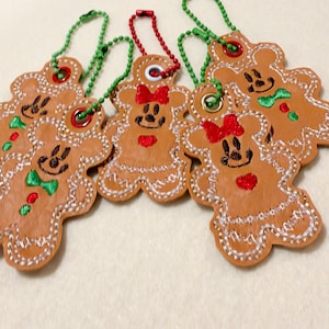 Mickey Minnie Gingerbread Keychains, Holiday Embroidered Leather Tags - Perfect for Pixie Dusting on Disney Cruise