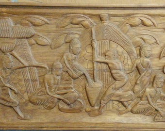 Vintage African wood  Wall plaque Relief Carving " Day in the life." Harvest Appraised W/APPRAISER NOTES!