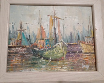 Beautiful Asian painting Oill on canvas Vtg 90s  Asian Boat beautiful colors signed artist by VINTAGE CORNER ONLINE