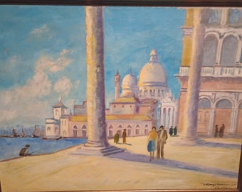 Beautiful Antique Venetian 1940s. 50s Oil on Dry Canvas Painting Artist Signed w Appraisal Notes by VINTAGE CORNER ONLINE