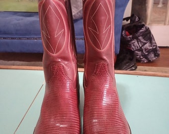 Footloose Style Burgundy Vintage 80s Lizard Leather Boots by VINTAGE CORNER ONLINE