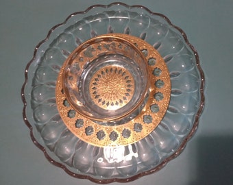 Mid Century Modern 50s Glass Acarac France Gilded 22k Gold Serving Dish by VINTAGE CORNER ONLINE