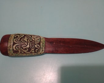Rare Antique Aztec Malachite & Ironwood Handmade fighting Spear Appraiser Notes by VINTAGE CORNER ONLINE