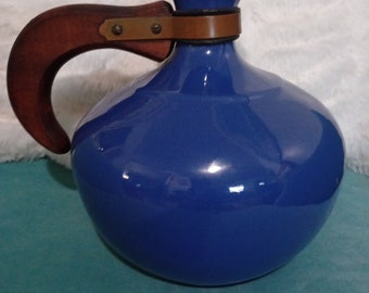 Nice! MCM 50s Blue Carafe Decantor W Curved Wood Handle