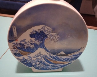 Vintage 70's Kutani Ware Hokusai Wave Moon Flask Yunomi Japanese Porcelain by VINTAGE CORNER ONLINE