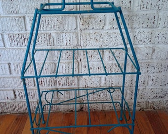 Atomic Mcm 50s Teal Magazine Rack w Retro Detail Metal Home Decor by VINTAGE CORNER ONLINE