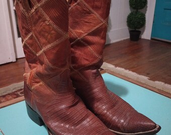 Nice Vintage 80s Lizard Leather Tejano Cowboy Men's Boots 8.5 by VINTAGE CORNER ONLINE