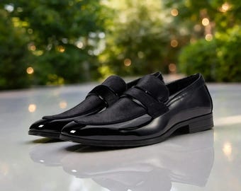 Black Loafers for Men, Elegant Slip On Dress Shoes, Classic Formal Wedding Footwear