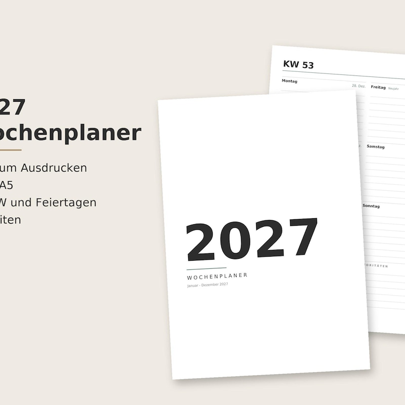 Wochenkalender 2027 a4 - Etsy.de
