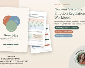 Nervous System Regulation Workbook | Fillable PDF Therapy Worksheets, Anxiety Coping Skills, Emotion Regulation, Therapist Made