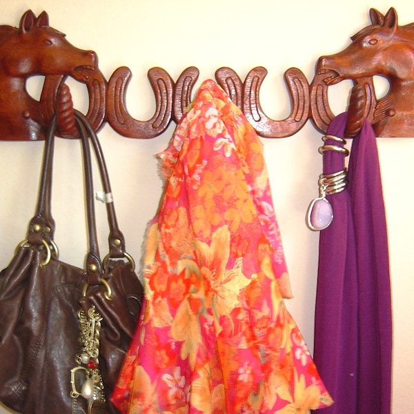 Entry Way, Coat / Purse Wall Rack Hand Made Horse Head / Horseshoe / Rope Hook