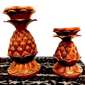 Candelabros de piña de caoba tallados a mano – Decoración hawaiana Aloha