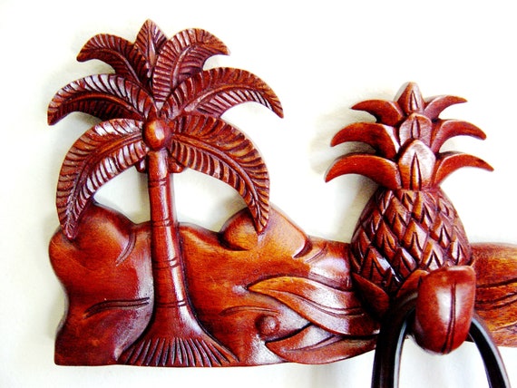 Entry Way Coat Purse Rack Hand Carved Palm Tree and Pineapples Etsy