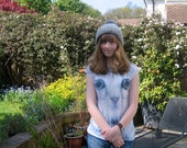 Handknitted Grey/Gray Pom Pom Kid Mohair Wool Hat Winter Hat Women's Hat Slouchy Hat